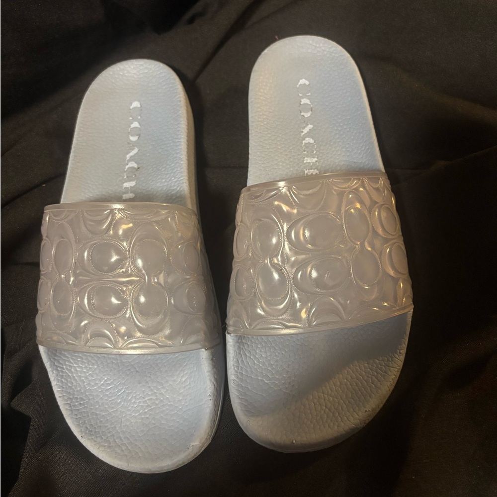 Coach Iridescent Baby Blue Slide Sandals